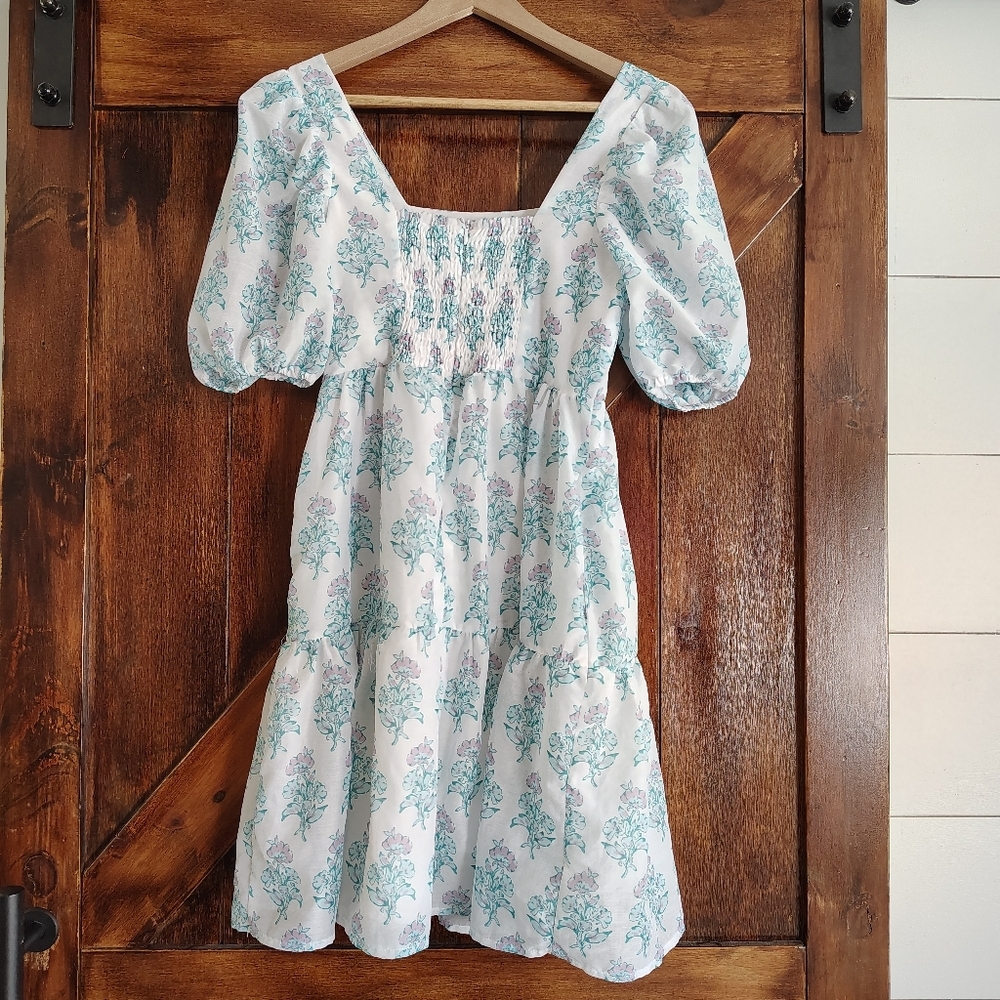J. Marie Womens Cottagecore Floral Mini Dress XS Puff Sleeve Tiered Romantic - Picture 8 of 8